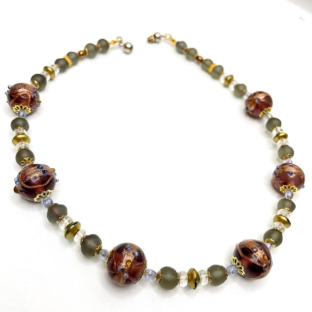 Artisan Handcrafted Vintage Venetian Murano Wedding Cake Glass Beaded Necklace
